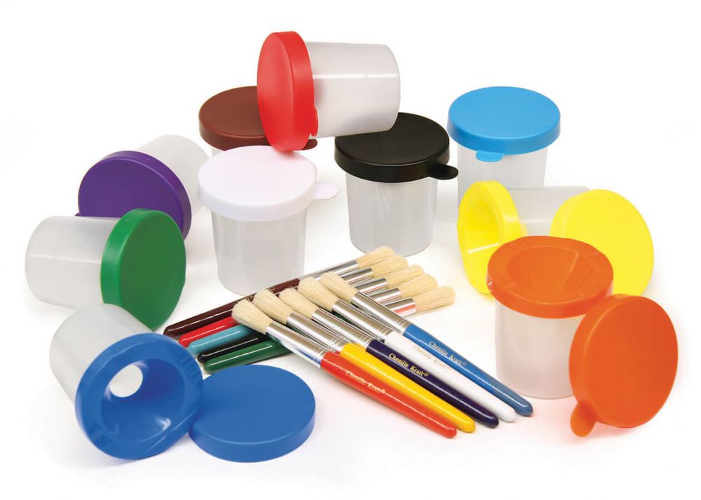  Dual Lid Paint Cups with Brushes Set - 20 Pieces image
