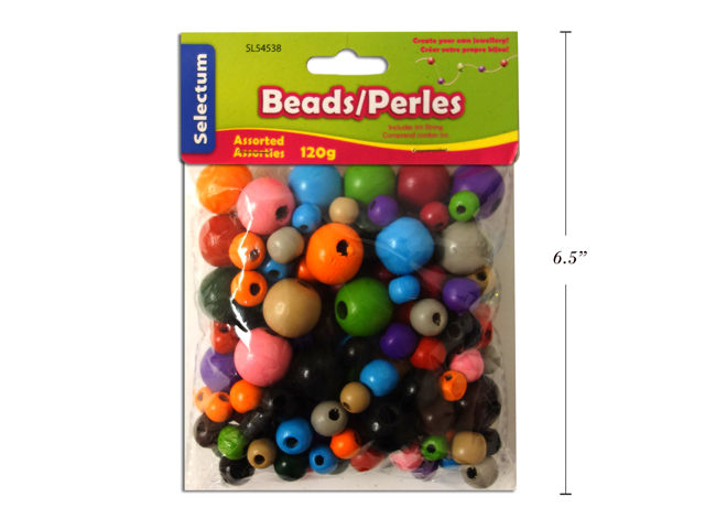 Wooden Beads - Assorted Colours and Sizes - 120g image