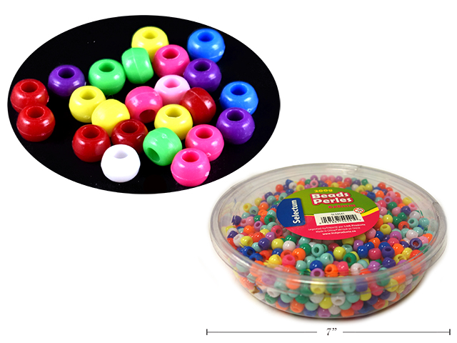 Round Plastic Pony Beads Tub (6mm x 8mm, 200g) - Assorted Colours image
