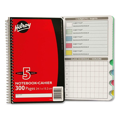 Hilroy Coil 5 Subject Note Book w/ Coloured Index (9 1/2