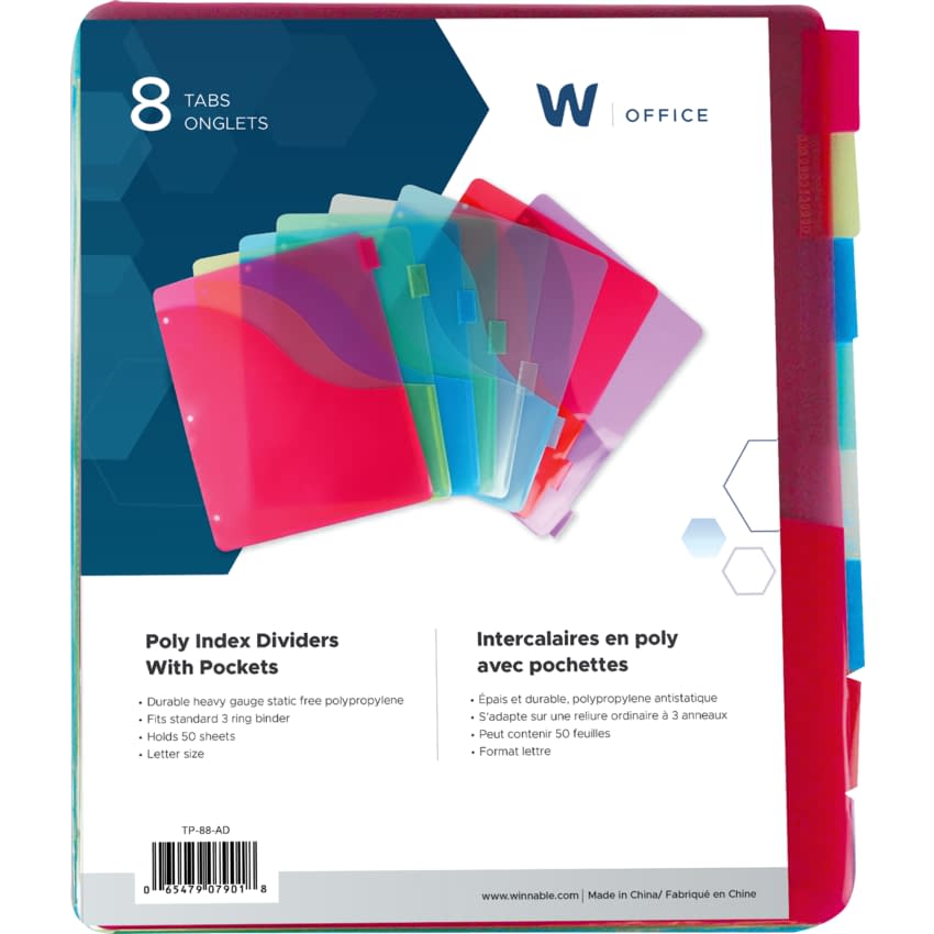 Winnable Poly Slant Binder Pocket Dividers (8 insertable tabs) image