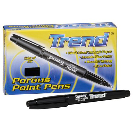 Dixon Trend Porous Point Pens, Fine Point Fiber Tip (Black) - 12 Pack image