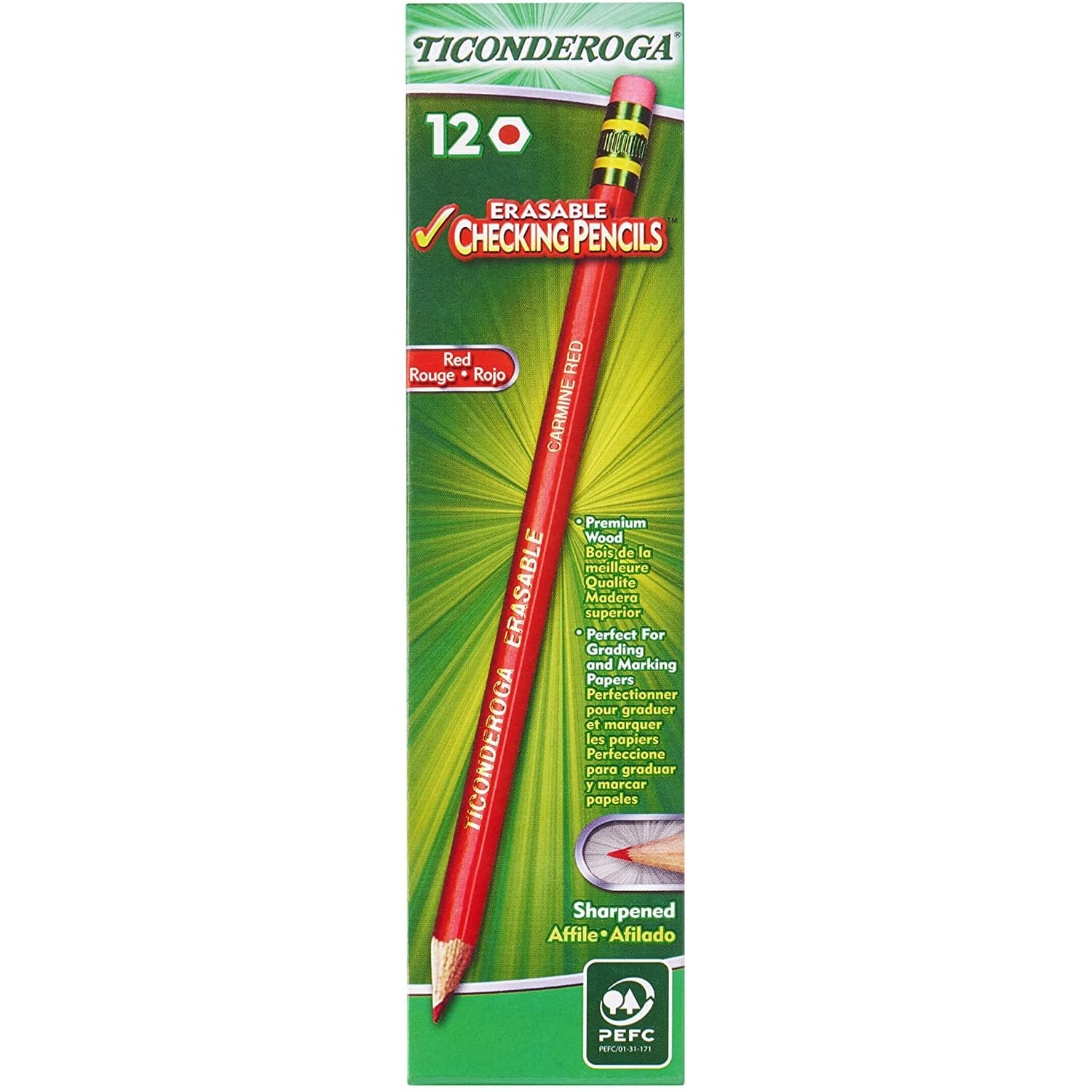 Dixon Ticonderoga Red Grading Pencil w/ Eraser - 12 pack image