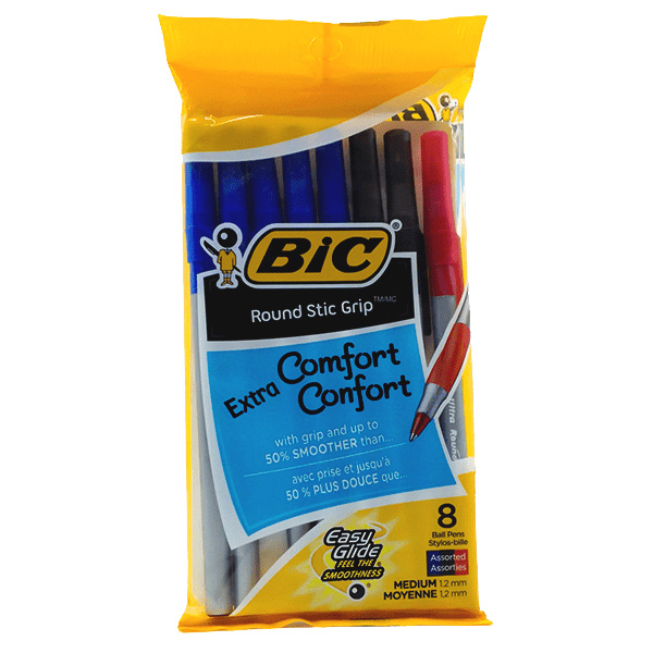 Bic Ultra Round Stic Grip - 8 Pack Assorted (2 Black, 5 Blue, 1 Red) image