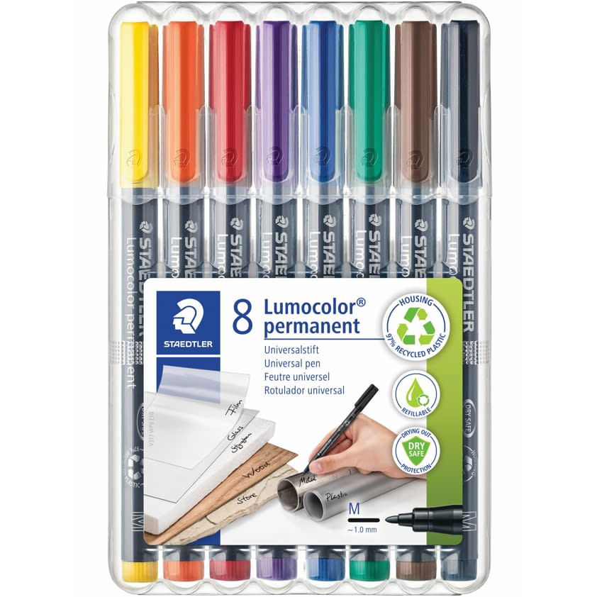 Staedtler Lumocolor Medium Point Permanent Markers (assorted colours) - 8 pack image